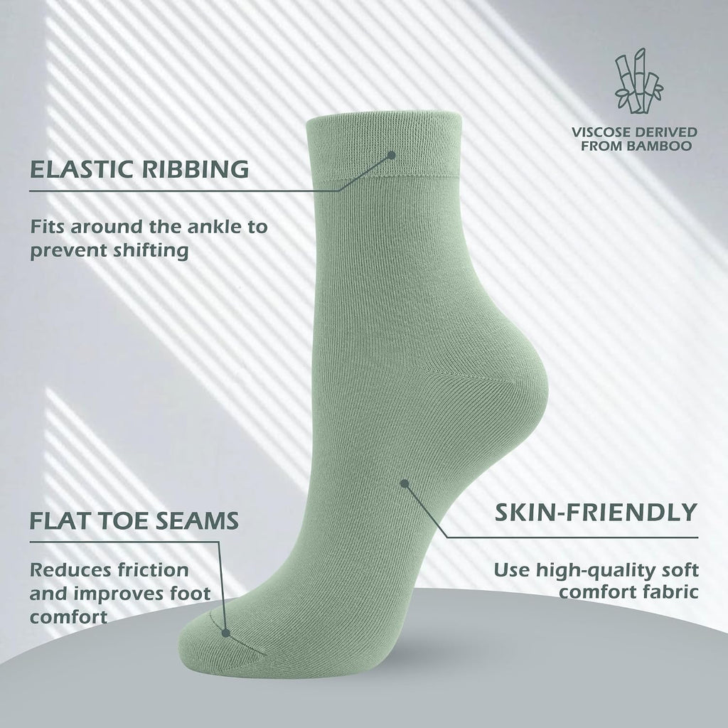 Women Thin Viscose Bamboo Socks Crew Lightweight above Ankle Casual Dress Sock for Ladies Bootie Trouser 5 Pairs