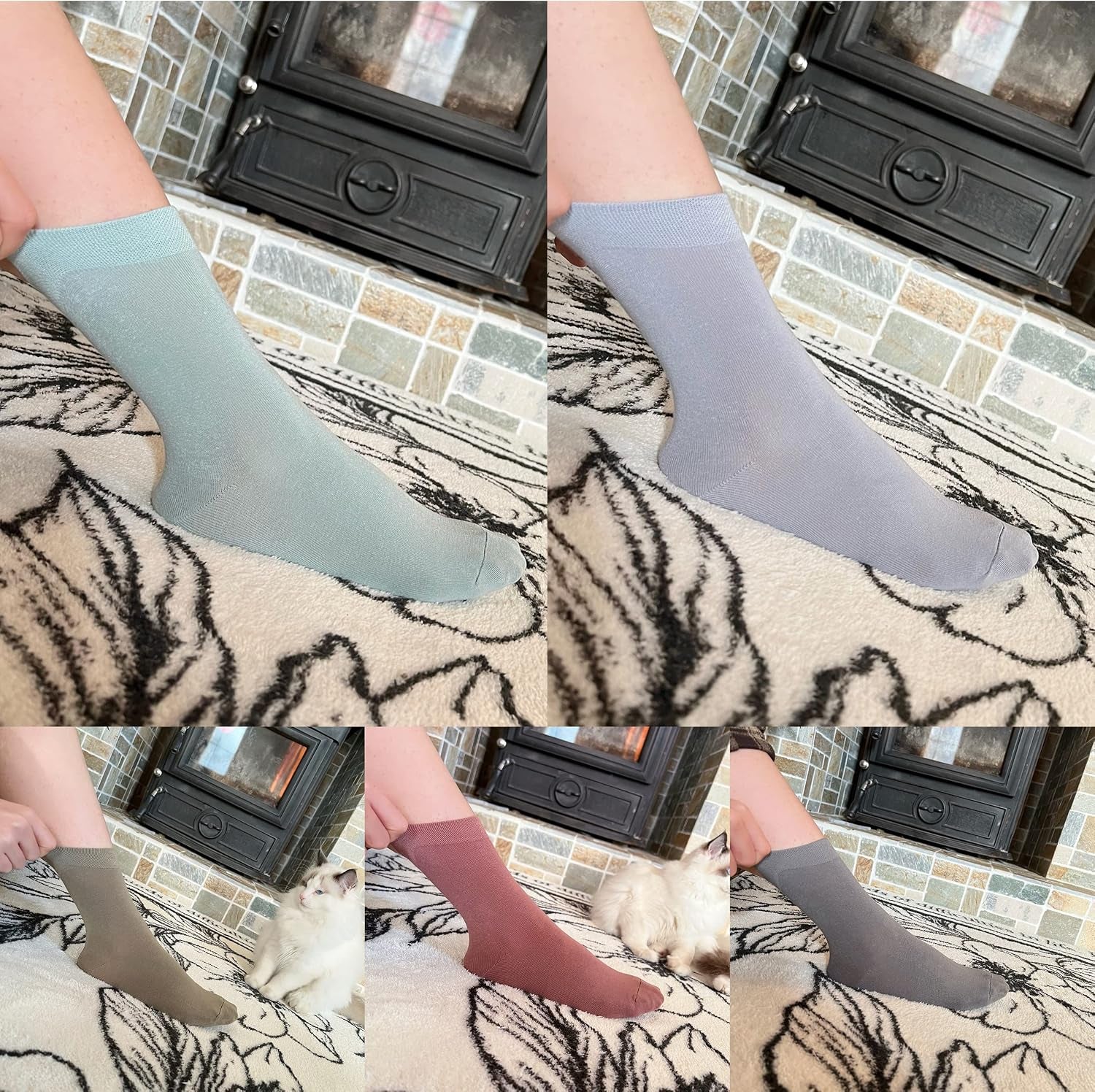 Women Thin Viscose Bamboo Socks Crew Lightweight above Ankle Casual Dress Sock for Ladies Bootie Trouser 5 Pairs